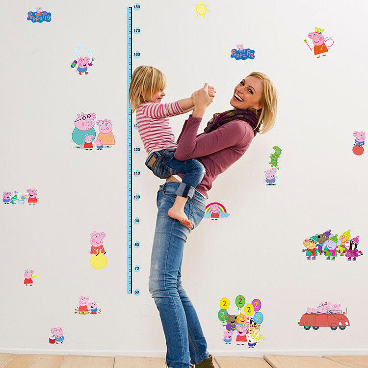 Wall Stickers Removable Peppa Pig Height Kids Nursery Decal Growth Chart