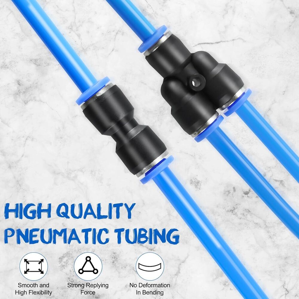 10M 6mm OD 4mm ID PU Air Hose Pipe Tube Blue with Connect Fitting Kit