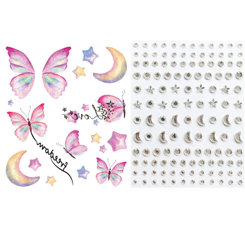 2x Glitter Butterfly Tattoo Gems Jewels Waterproof Face Body Art Stickers Party