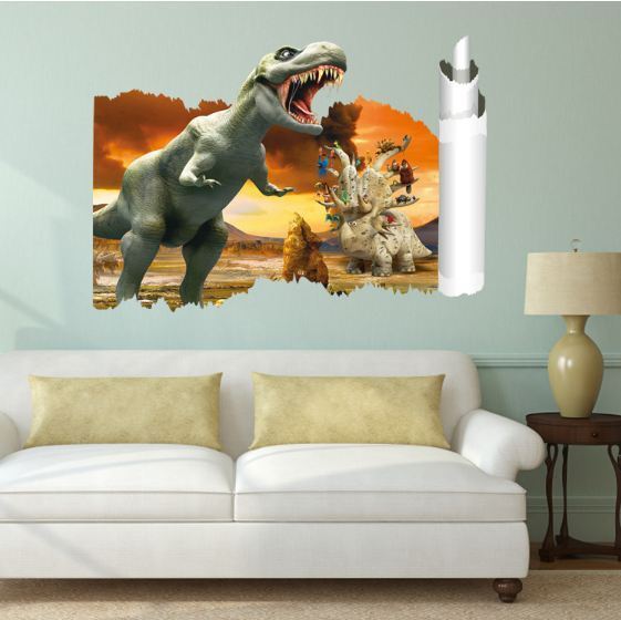 3D Wall Stickers Removable Jurassic Park Dinosaur Broken Wall Kids Room Decal