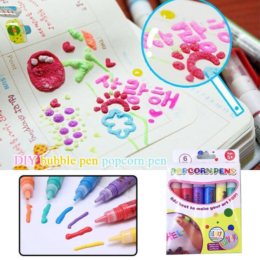 6PC Puffy 3D Art Pens - Ink Puffs Up Like Popcorn Just Use Kids Hairdryer DIY