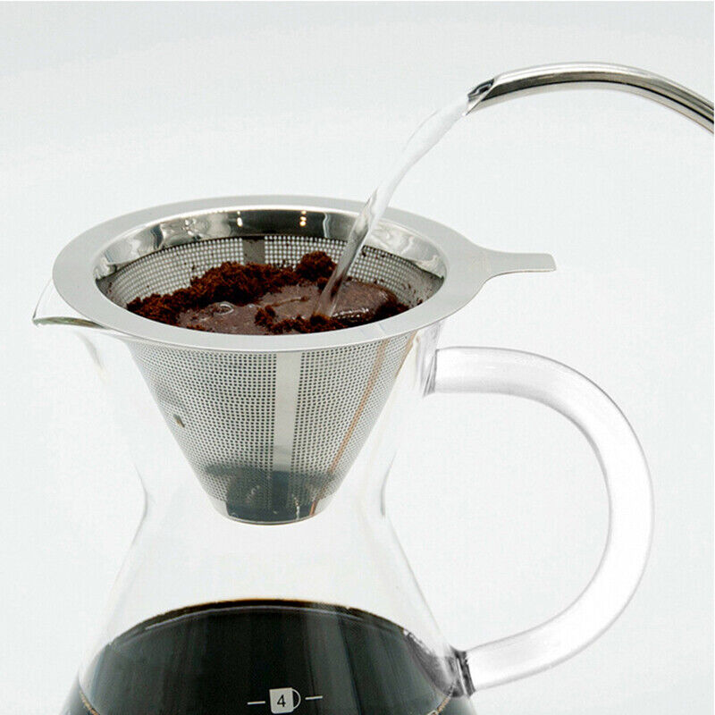 Coffee Tea Cup Drip Filter Fine Mesh Holder Stainless Steel Pour Over Funnel