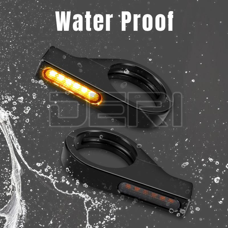 2x Motorcycle LED Turn Signal Lights Amber Lamp Indicators 41mm Fork Tube Clamp