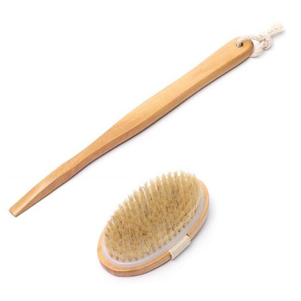 Long Handle Wooden Bath Body Back Brush Scrubber Massager Natural Shower