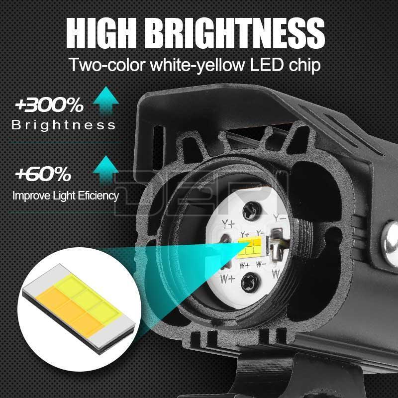 2x Motorcycle Spotlight LED Headlight Driving Fog Lights White Yellow +Switch