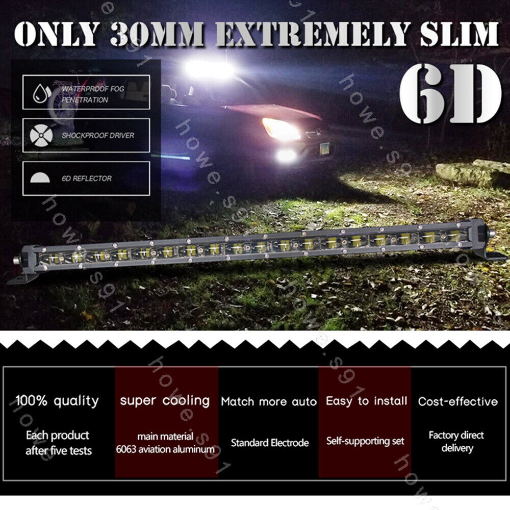 2x 7inch LED Light Bar Super Slim Single Row 12V 24V Work Lamp Offroad