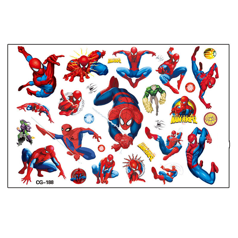 Kids Tattoo Sticker Super Hero Temporary Spiderman Cartoon Supplies Body Art