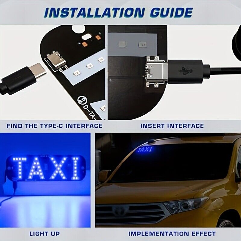 LED Lighting Sign USB Plug LED Light Signs For Car Windshield Taxi Sign Light