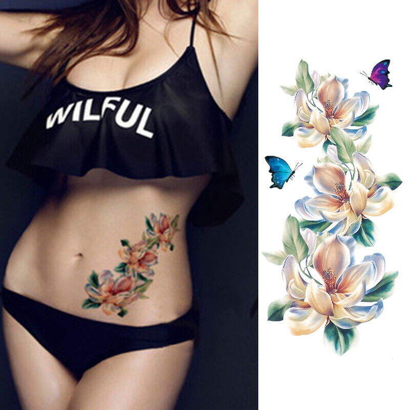 Waterproof Fake Tattoo Sheet Sticker Floral 3D Flowers Body Art Skin Temporary