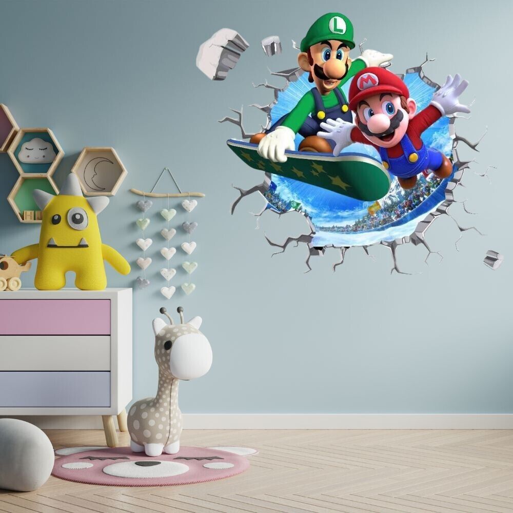 3D Wall Stickers Removable Super Mario Bros Game Kids Broken Wall Bedroom Decor