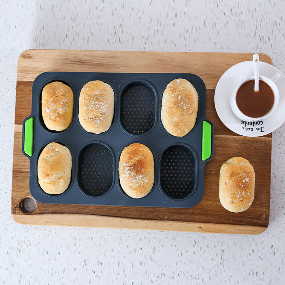 Silicone 8 Holes Loaf Toast Bread Baking Pan Non Stick Cake Bakeware Mould Tray