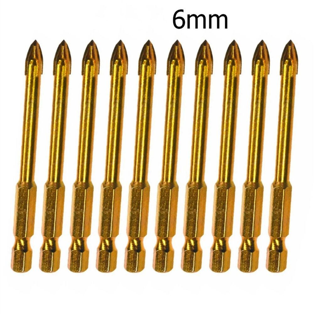 10X Titanium Ceramic Tile Glass Drill Bit Tungsten Carbide Cross Spear Head 6MM