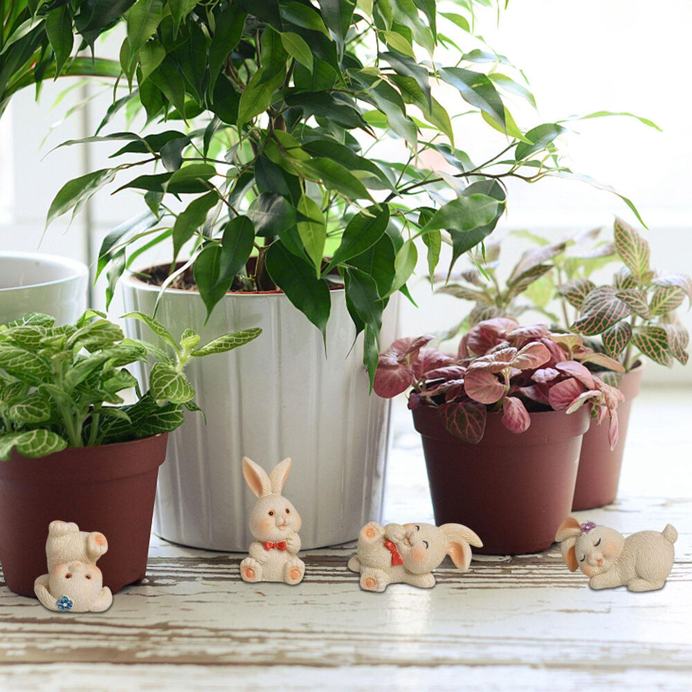 4pcs Mini Easter Rabbit Resin Figurine for Home Garden Lawn Yard Decorations