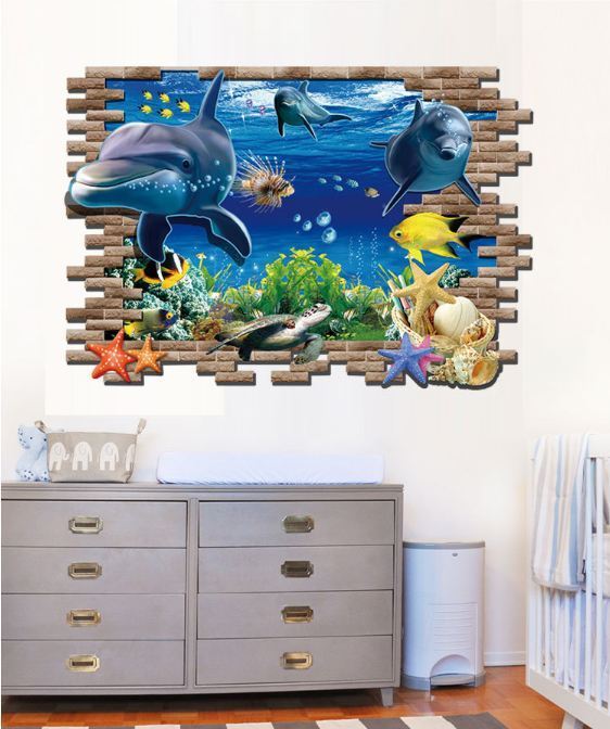 3D Wall Stickers Removable Sea Dolphin Fish Star Room Decal Gift Bathroom Gift