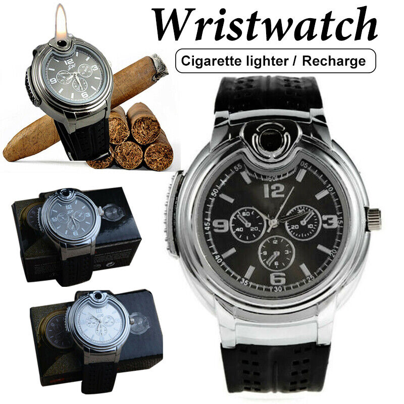 Military Cigarette Cigar Lighter Watch Men Quartz Refillable Wrist Watches Gift