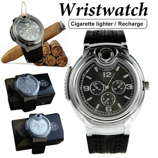 Military Cigarette Cigar Lighter Watch Men Quartz Refillable Wrist Watches Gift