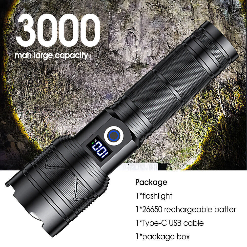 4000LM LED Flashlight Zoom Light Super Bright Torch USB Rechargeable Lamp