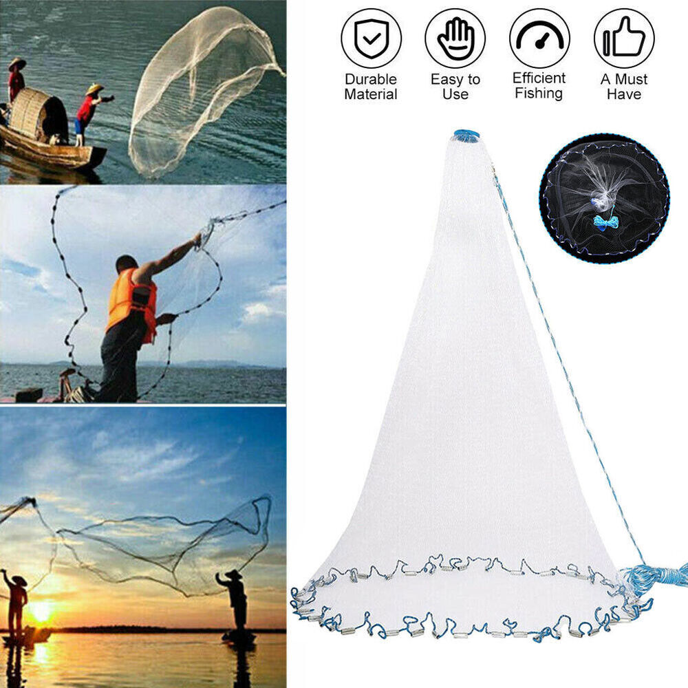 Saltwater Fishing Cast Net for Bait Trap Fish 8ft-16ft Easy Throw Hand Mesh Net