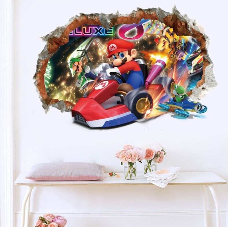 3D Wall Stickers Removable Mario Bros Party Game Kids Broken Wall Bedroom Decor