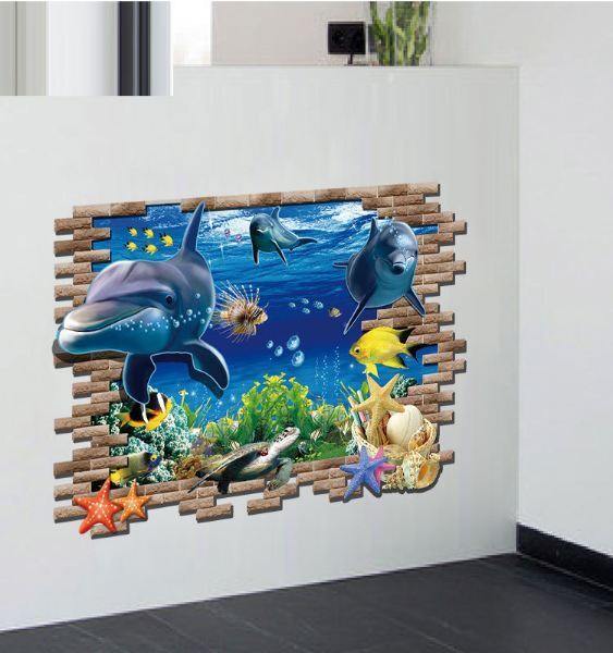 3D Wall Stickers Removable Sea Dolphin Fish Star Room Decal Gift Bathroom Gift