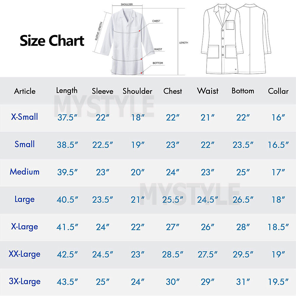 Scientist Long Sleeve Uniform White Lab Coat Men Women Medical Clinic Doctor-NEW