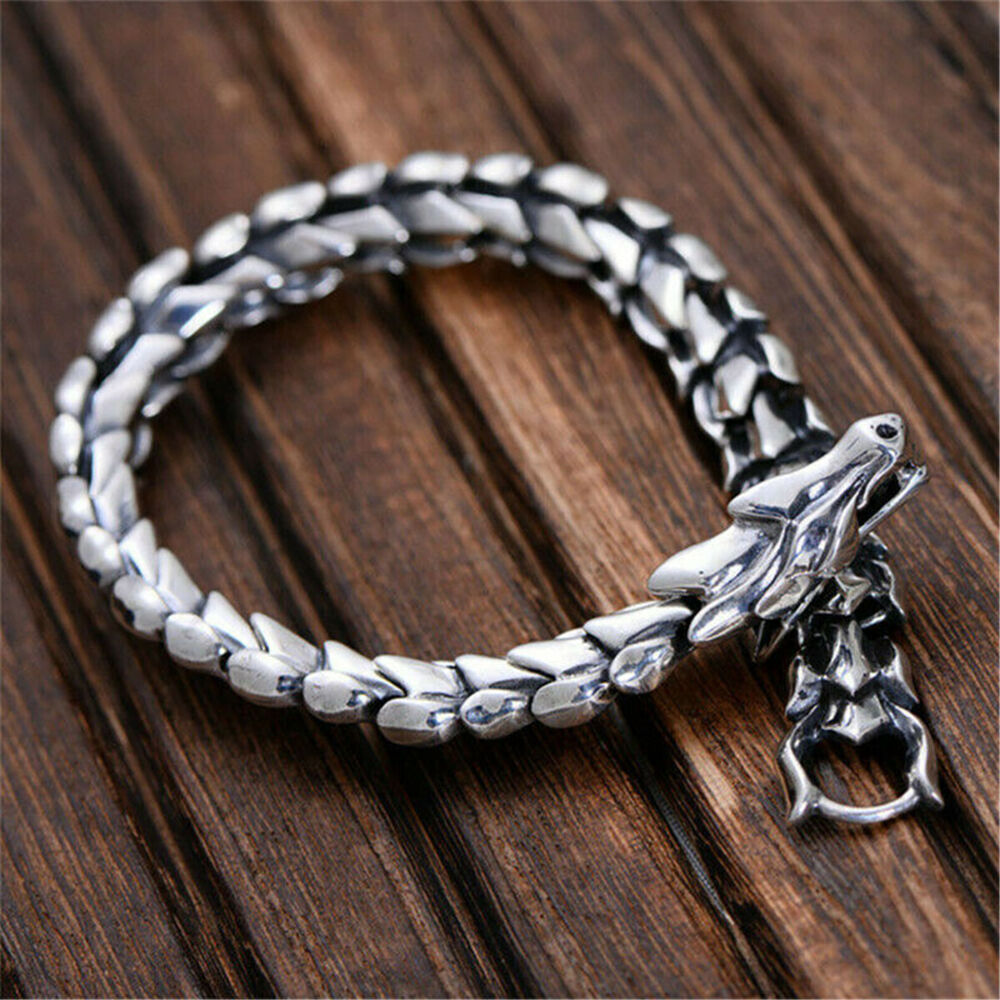 Viking Dragon Scale Link Chain Bracelet Men's Stainless Steel Ouroboros Bangle