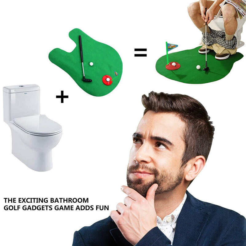 Xmas Gift Game With Putter Novelty Toy Toilet Mini Golf Mat Unusual Joke Prank