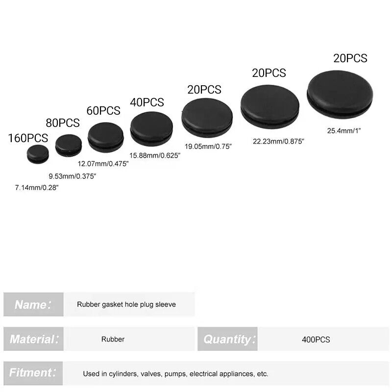 400pcs Auto Rubber Grommet Assortment Set 400 PCS Fastener Kit Blanking 7 Popular Sizes
