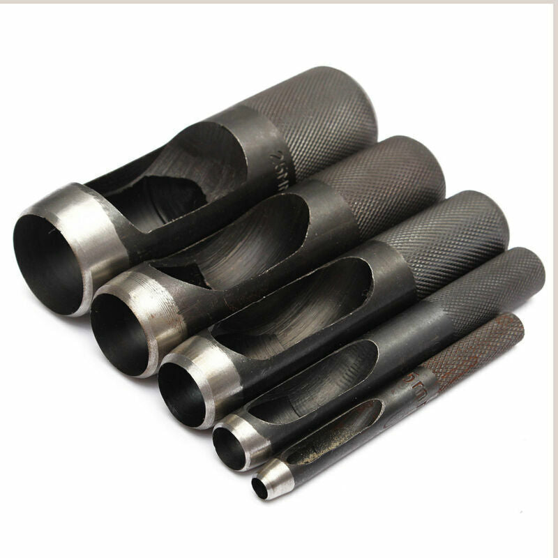 Round Hollow Punch Set Hand Tools Hole Punching Leather Gasket CARBON Steel