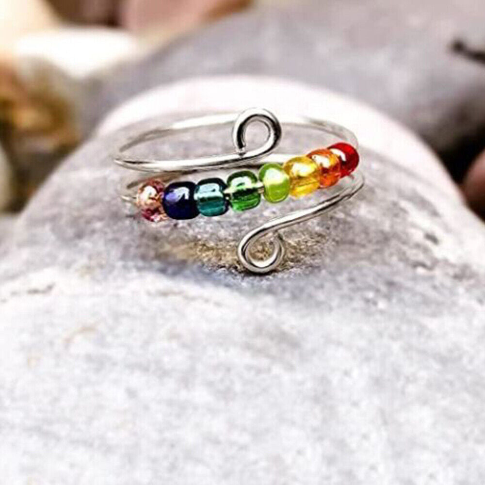 To My Daughter - Drive Away Your Anxiety Rainbow Beads Fidget Ring Birthday Gift