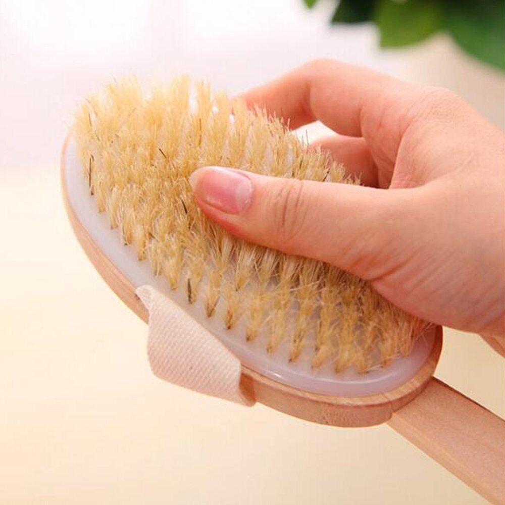 Long Handle Wooden Bath Body Back Brush Scrubber Massager Natural Shower