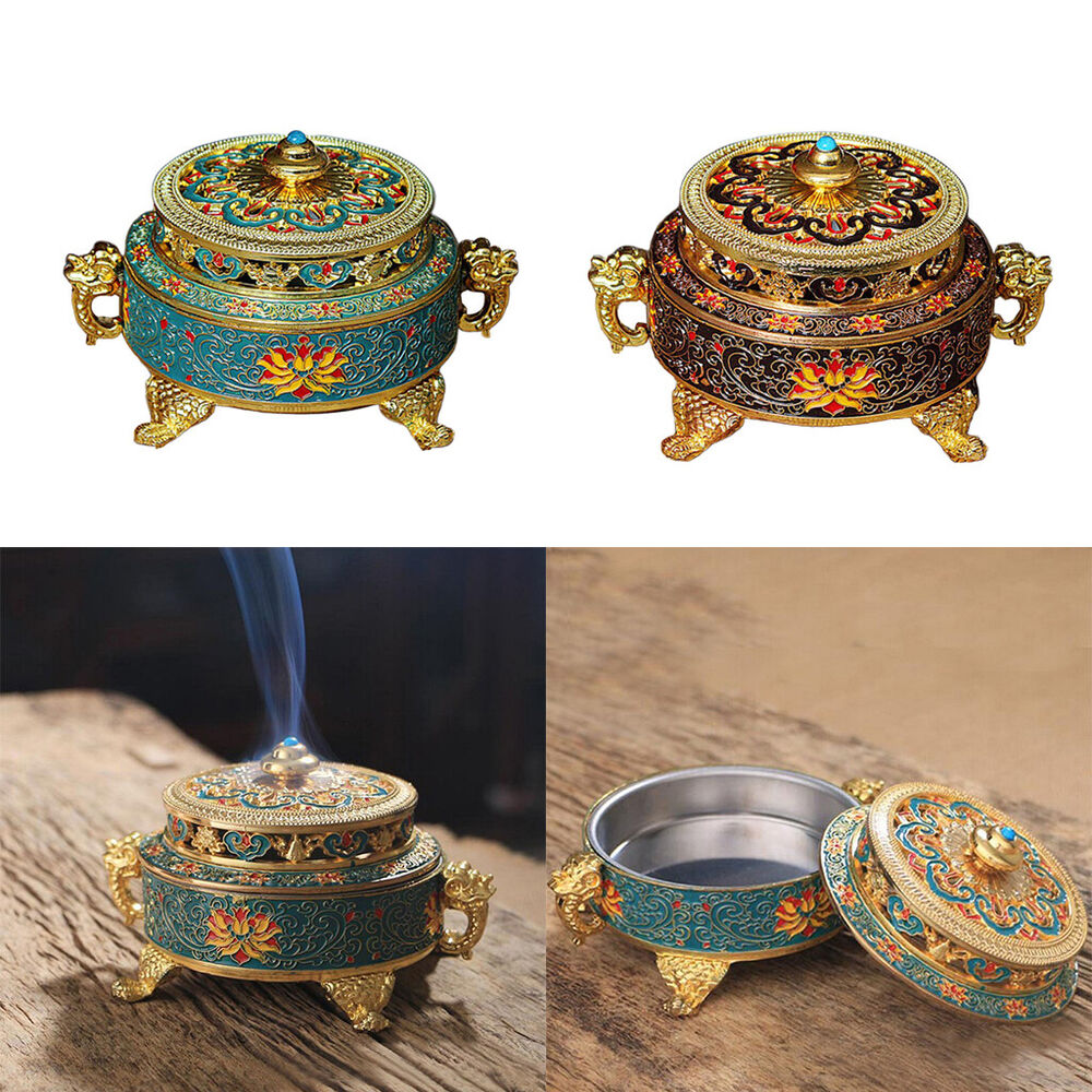 Tibetan Bronze Incense Burner Holder Art Censer Home Decor Ornaments-Blue