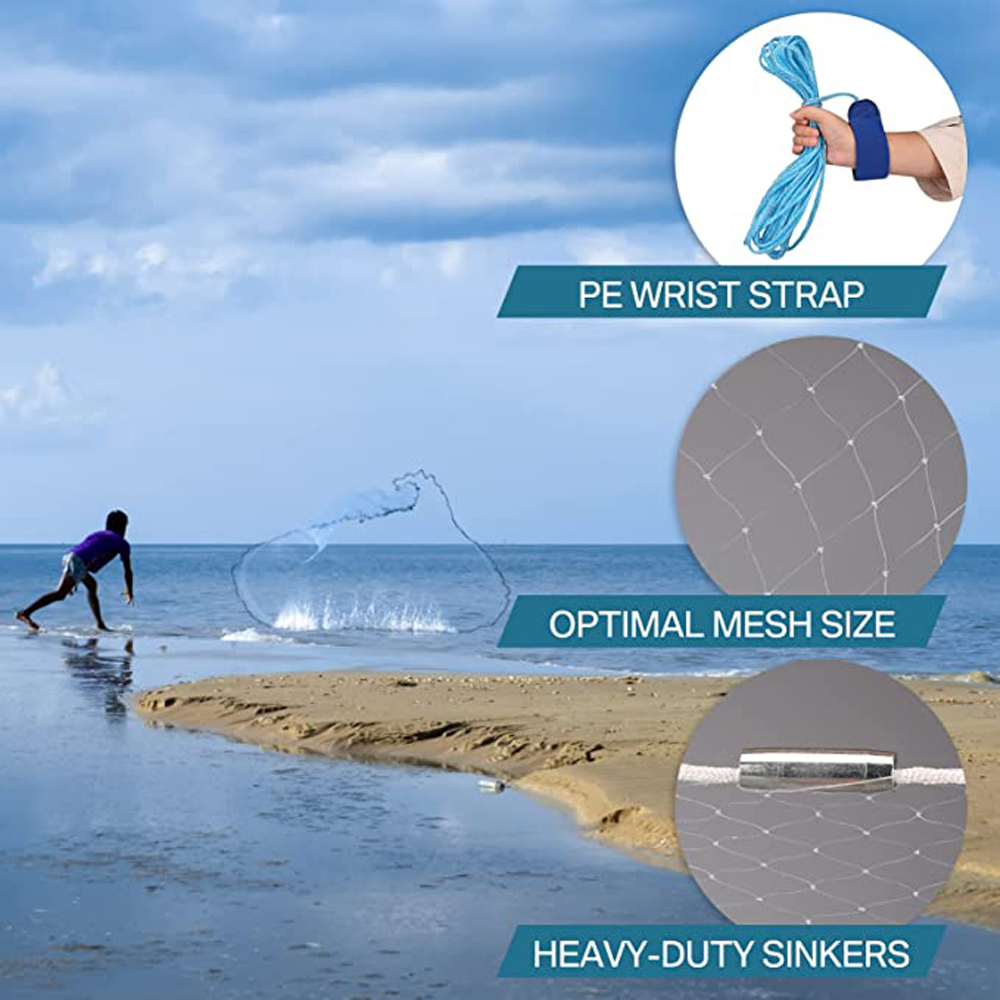 Saltwater Fishing Cast Net for Bait Trap Fish 8ft-16ft Easy Throw Hand Mesh Net