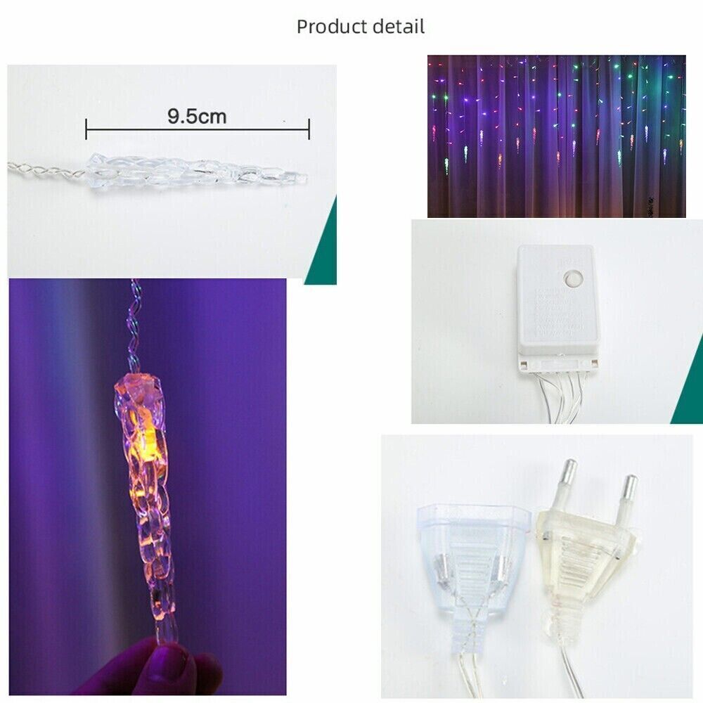 LED Icicle Falling Rain Curtain Fairy String Lights Outdoor Christmas Xmas Party