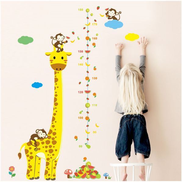 Wall Stickers Removable Giraffe Monkey Height Kids Nursery Decal Growth Chart