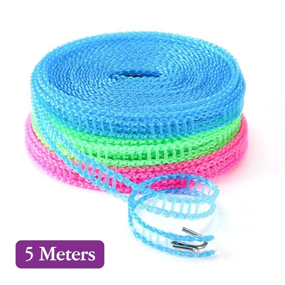 Portable Travel Clothes Line Washing Rope Non slip Airer Laundry Clothesline 5m