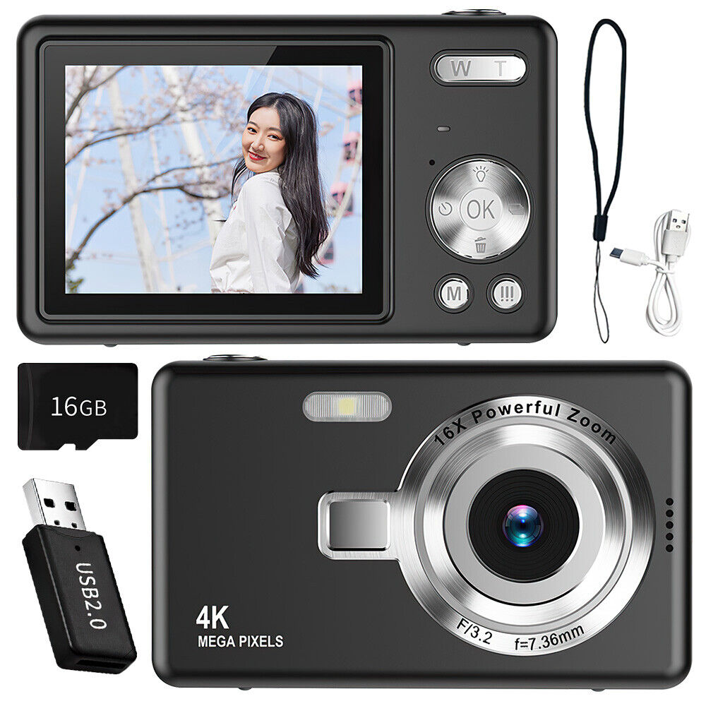 4K HD 1080P Digital Camera 16X Zoom Portable Vlogging Camera 2.4 Inch IPS Screen