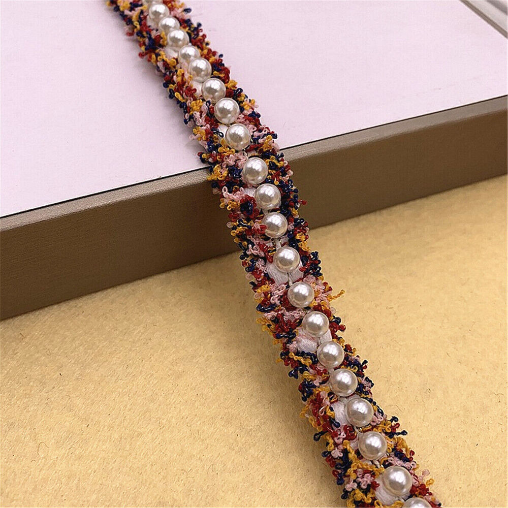 1 Yard Pearl Beaded Embroidered Lace Ribbon Trim DIY Handmade Dress Sewing Craft