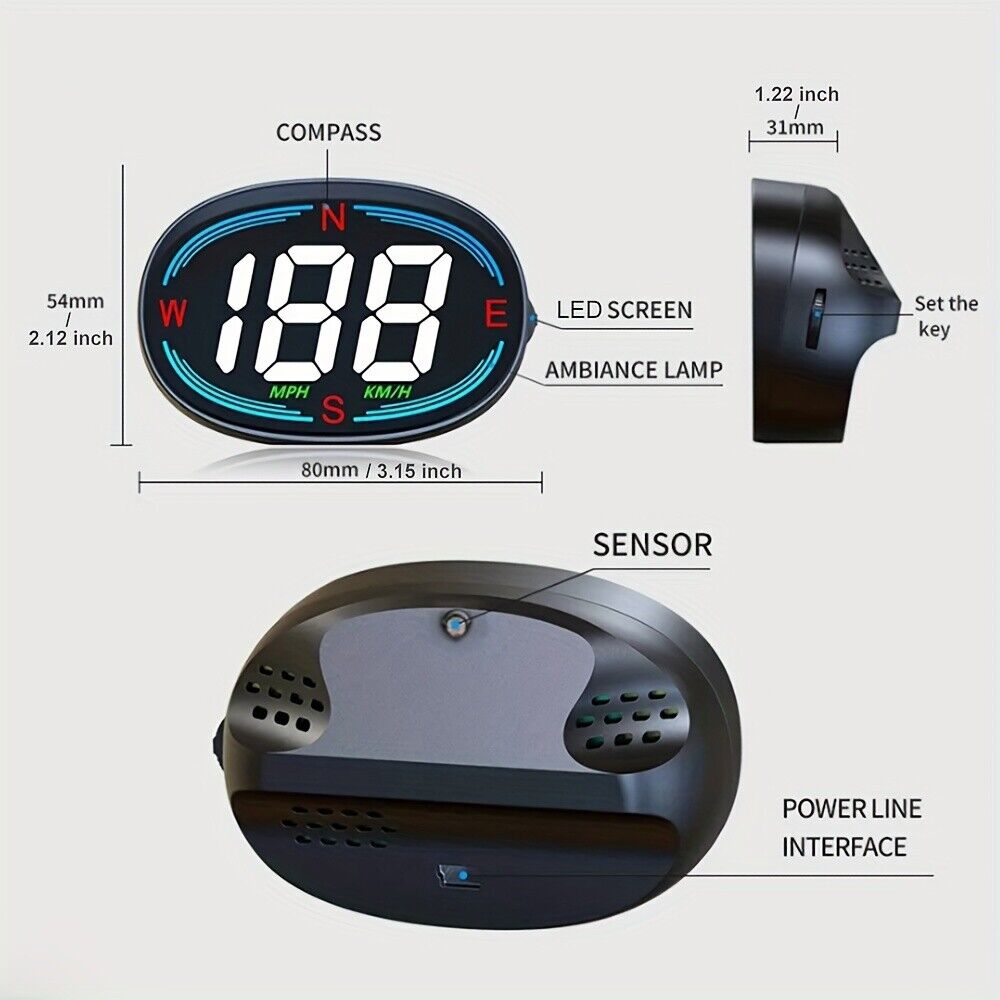 HUD Head Up Universal GPS Speedometer Vehicle Speed Compass Mode MPH KM/H Cars