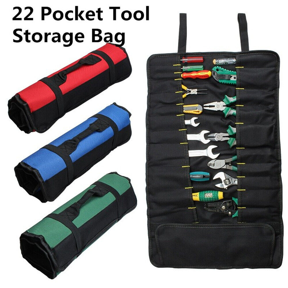 Large Pocket Tool Storage Bag Fold Spanner Case Canvas Wrench Roll Multifunction