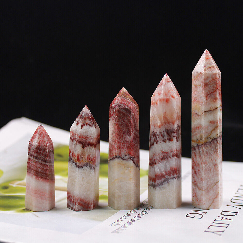 5~7cm Natural Rhodochrosite Quartz Obelisk Crystal Wand Point Healing