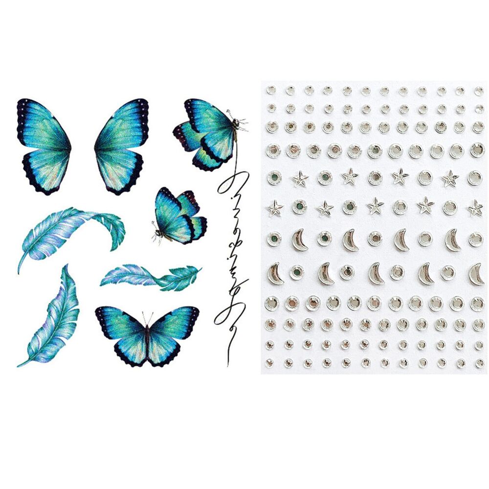 2x Glitter Butterfly Tattoo Gems Jewels Waterproof Face Body Art Stickers Party