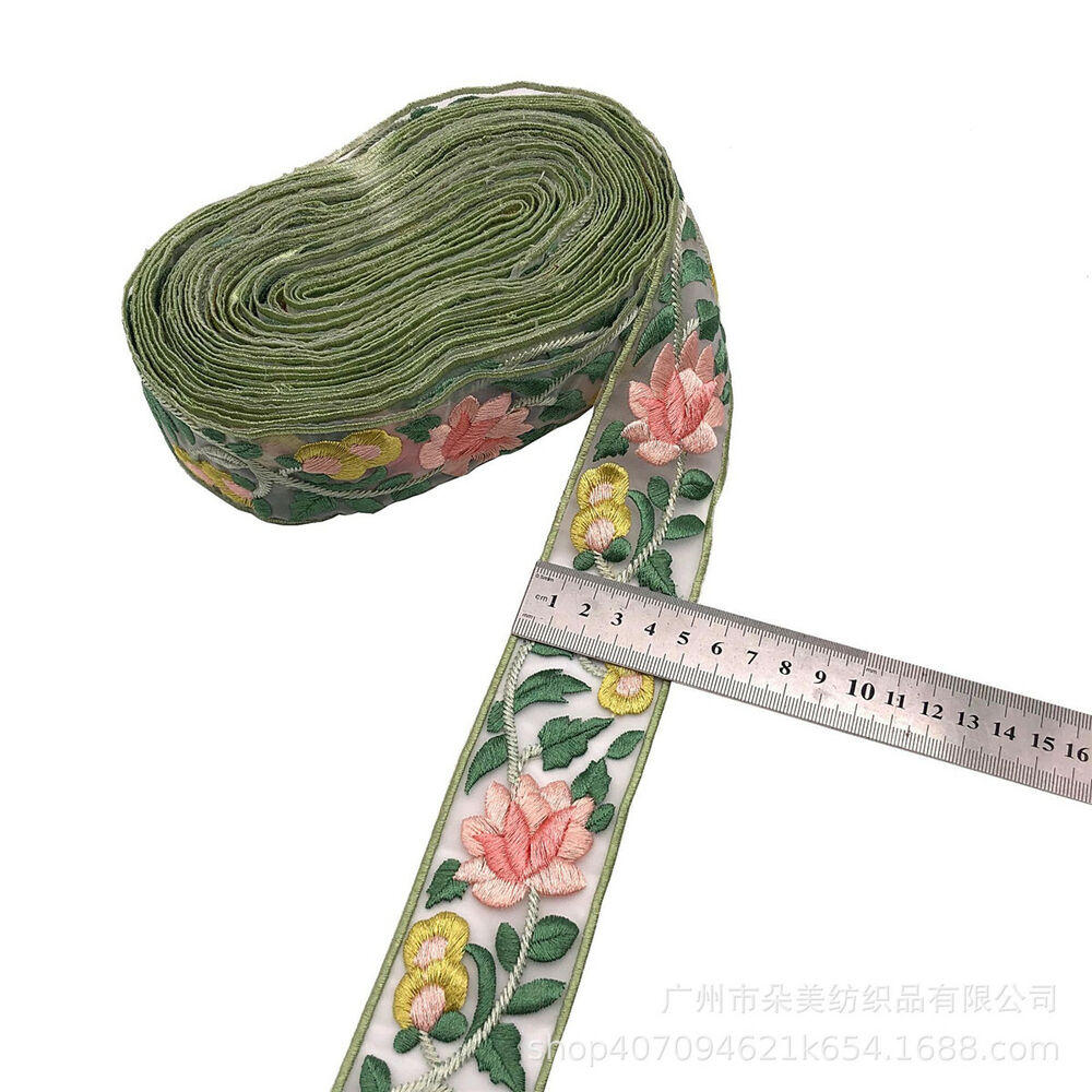 1 Yard Vintage Ethnic Flower Embroidery Ribbon Lace Trim DIY Clothes Accessories