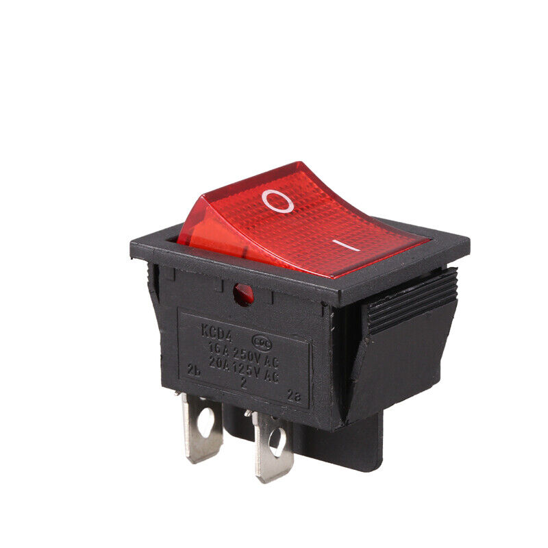 Red Light Illuminated 4 Pin DPST ON/OFF Snap in Rocker Switch 16A 20A 250V AC