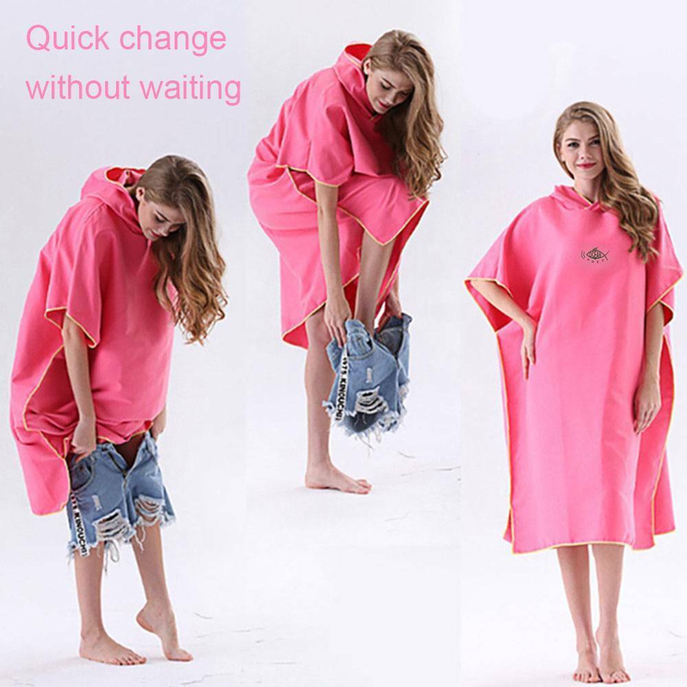 Men Women Beach Towel Bath Hooded Changing Robe Quick Poncho Bathrobe Dry Towel