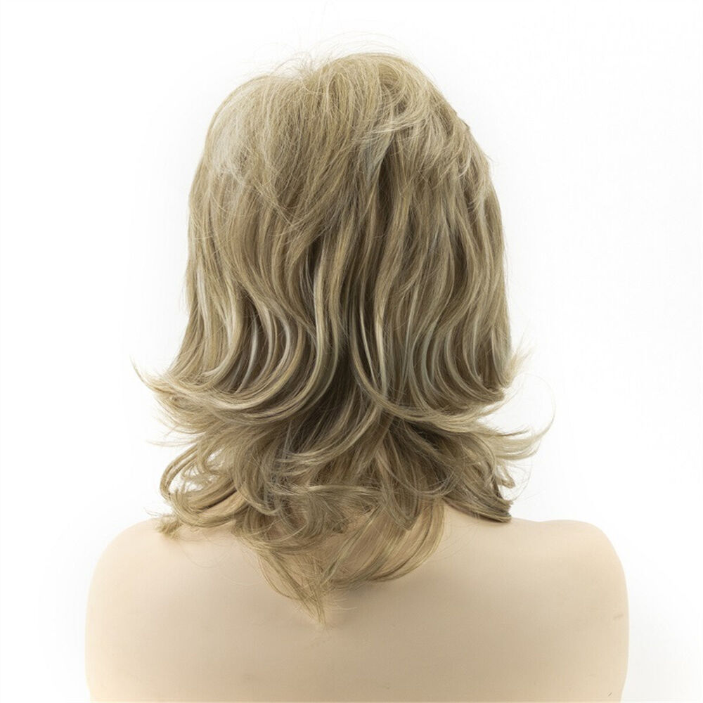 Women's Short Mixed Blonde Curly Wig With Bangs Natural Wave Wig Daily Use