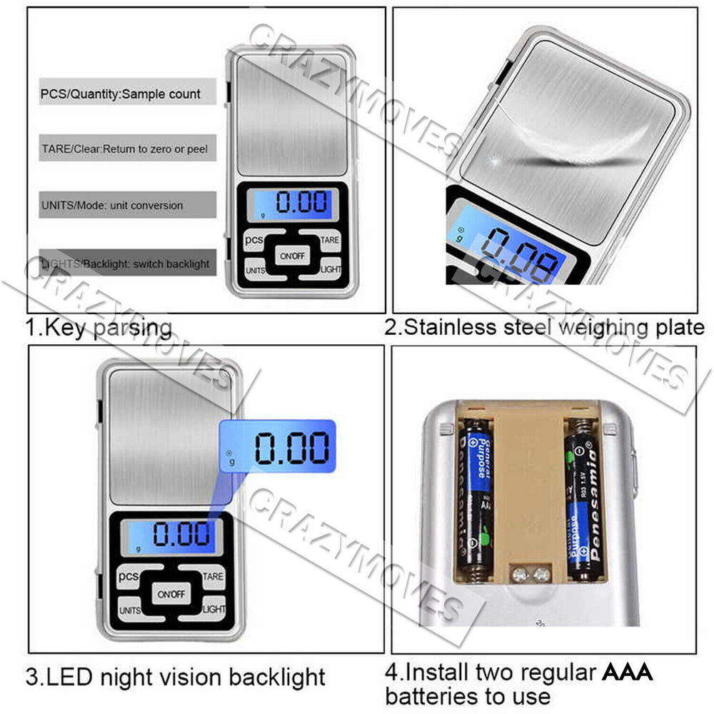 Pocket Digital Mini Scales 0.01g 500g Precision Weight Balance Silver