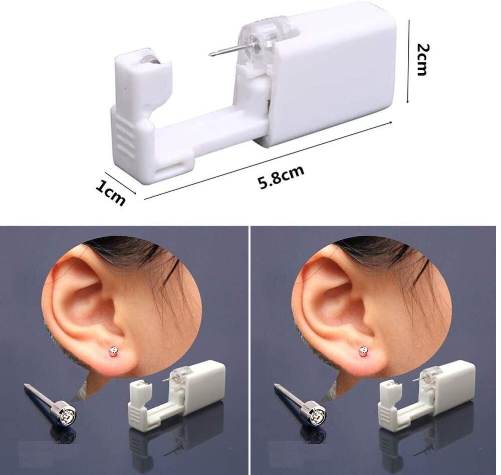 4× Ear Piercing Disposable Kit Silver Stud Earring Gun DIY Home Self Ear Sets