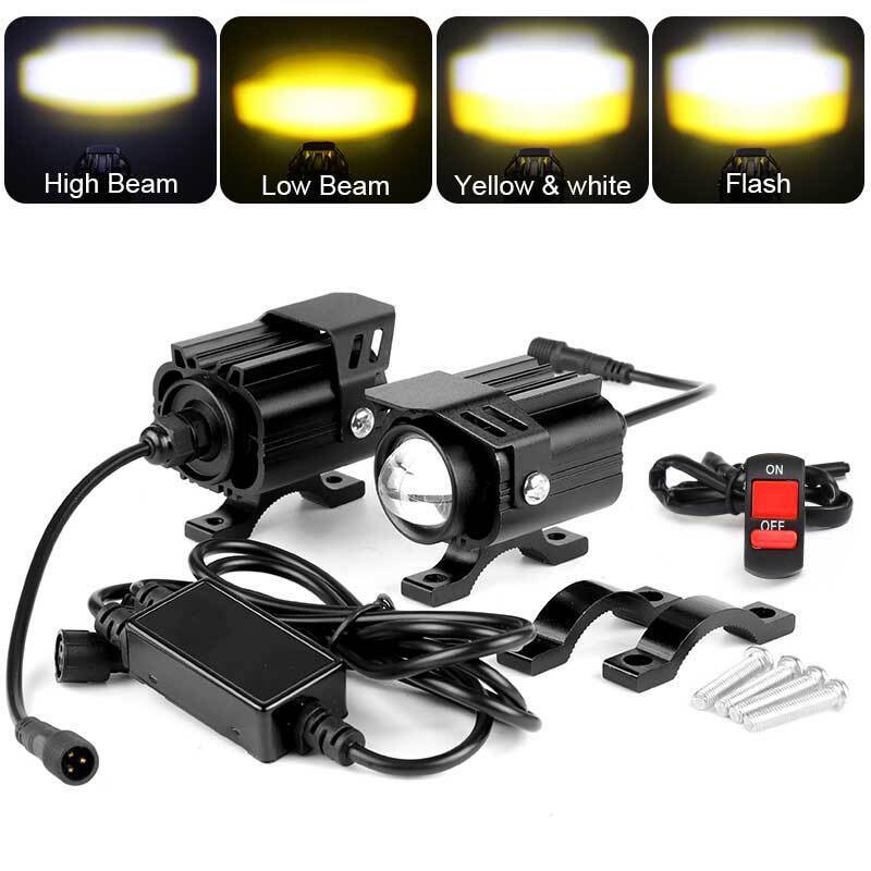 2x Universal LED Motorcycle Spot light Headlight Hi-Lo Driving Fog Yellow White