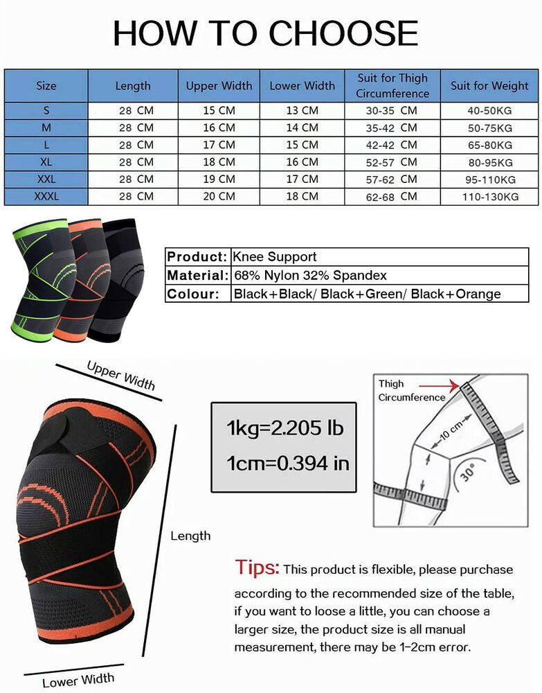 Knee Support Brace Compression Sleeve Arthritis Pain Relief Gym Sport Running